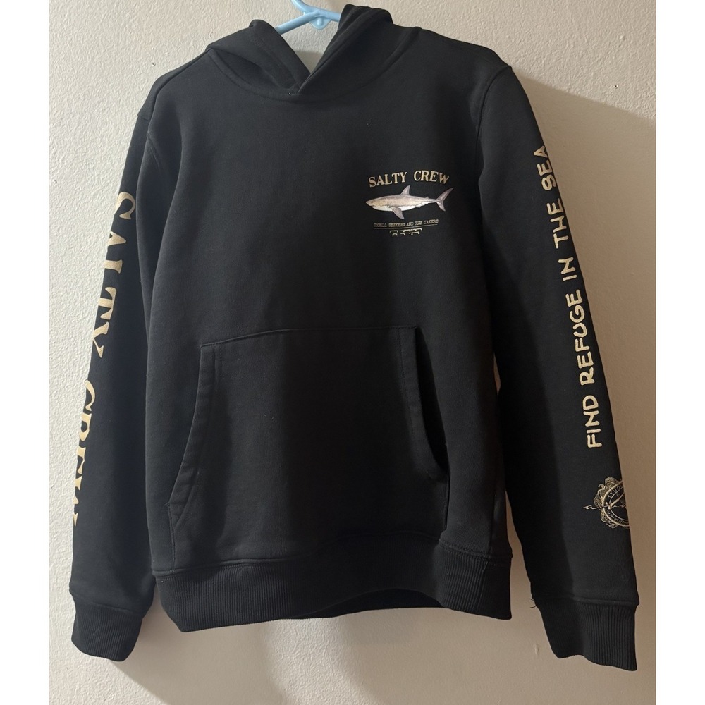 Salty Crew Hoodie Find Refuge In The Sea NWT Black Sweatshirt Kids Small